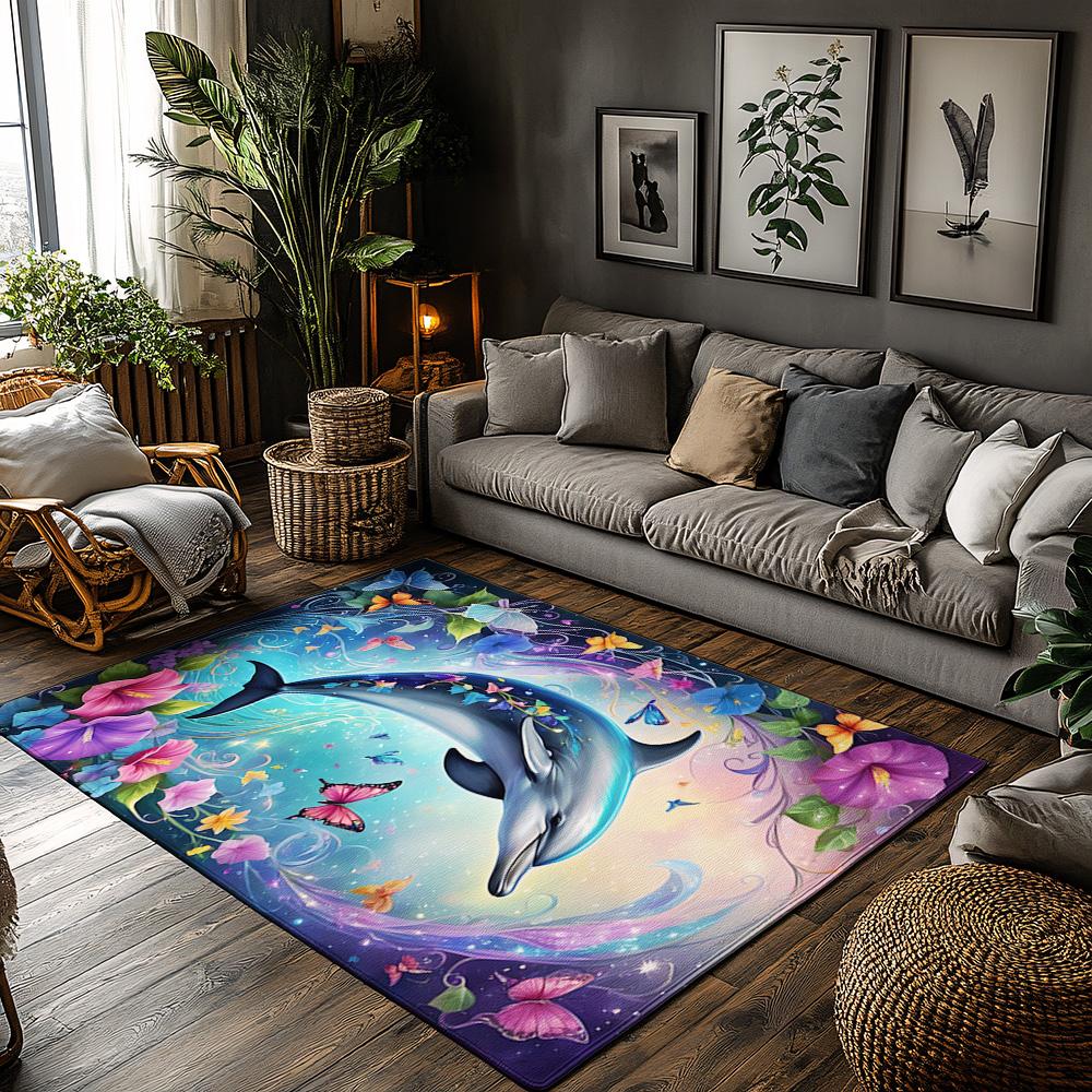 Magical Dolphin Jump Rug, Rainbow Floral Ocean Carpet for Living Room, Soft Non-Slip Mat with Butterfly Star Decor 50x80cm
Magical Dolphin Jump Rug, Rainbow Floral Ocean Carpet for Living Room, Soft Non-Slip Mat with Butterfly Star Decor 50x80cm