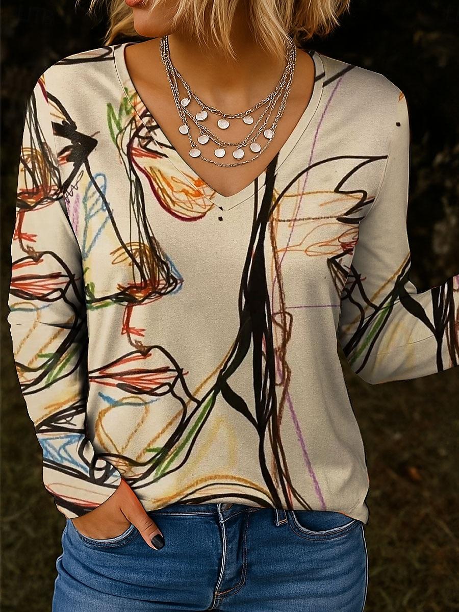 Женская элегантная футболка с V-образным вырезом и длинными рукавами с художественным принтом, из мягкого полиэстера, отлично подходит для осенне-зимней повседневной носки, топы с цветочным принтом S
Женская элегантная футболка с V-образным вырезом и длинными рукавами с художественным принтом, из мягкого полиэстера, отлично подходит для осенне-зимней повседневной носки, топы с цветочным принтом S
