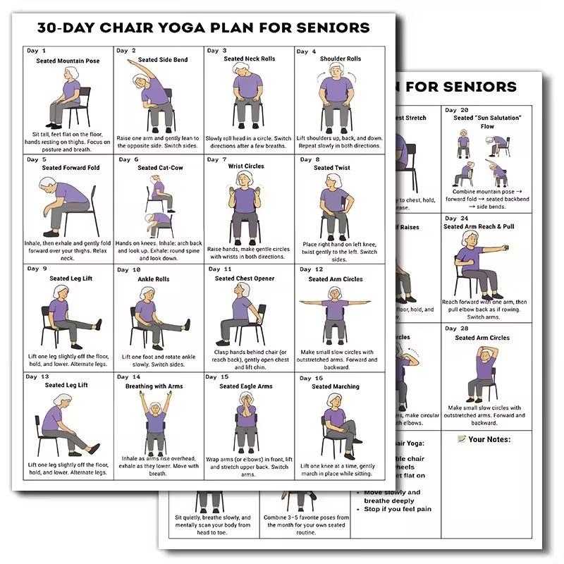 2/10 Sheets Home Training Guide And Fitness Schedule For Gyms 30-Day Chair Yoga Challenge For Seniors Full-Body Workout Plan
2/10 Sheets Home Training Guide And Fitness Schedule For Gyms 30-Day Chair Yoga Challenge For Seniors Full-Body Workout Plan