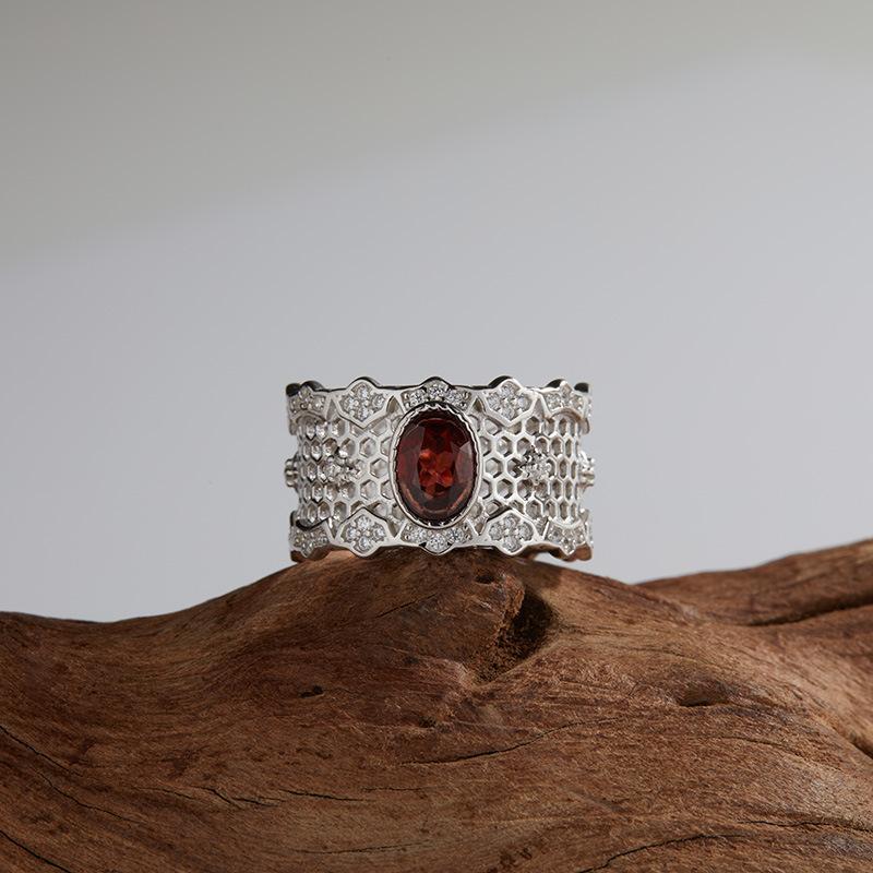 Vintage Hollow Earrings S925 Sterling Silver Inlaid With Natural Garnet Topaz Colored Treasure Ring For Men And Women
Vintage Hollow Earrings S925 Sterling Silver Inlaid With Natural Garnet Topaz Colored Treasure Ring For Men And Women