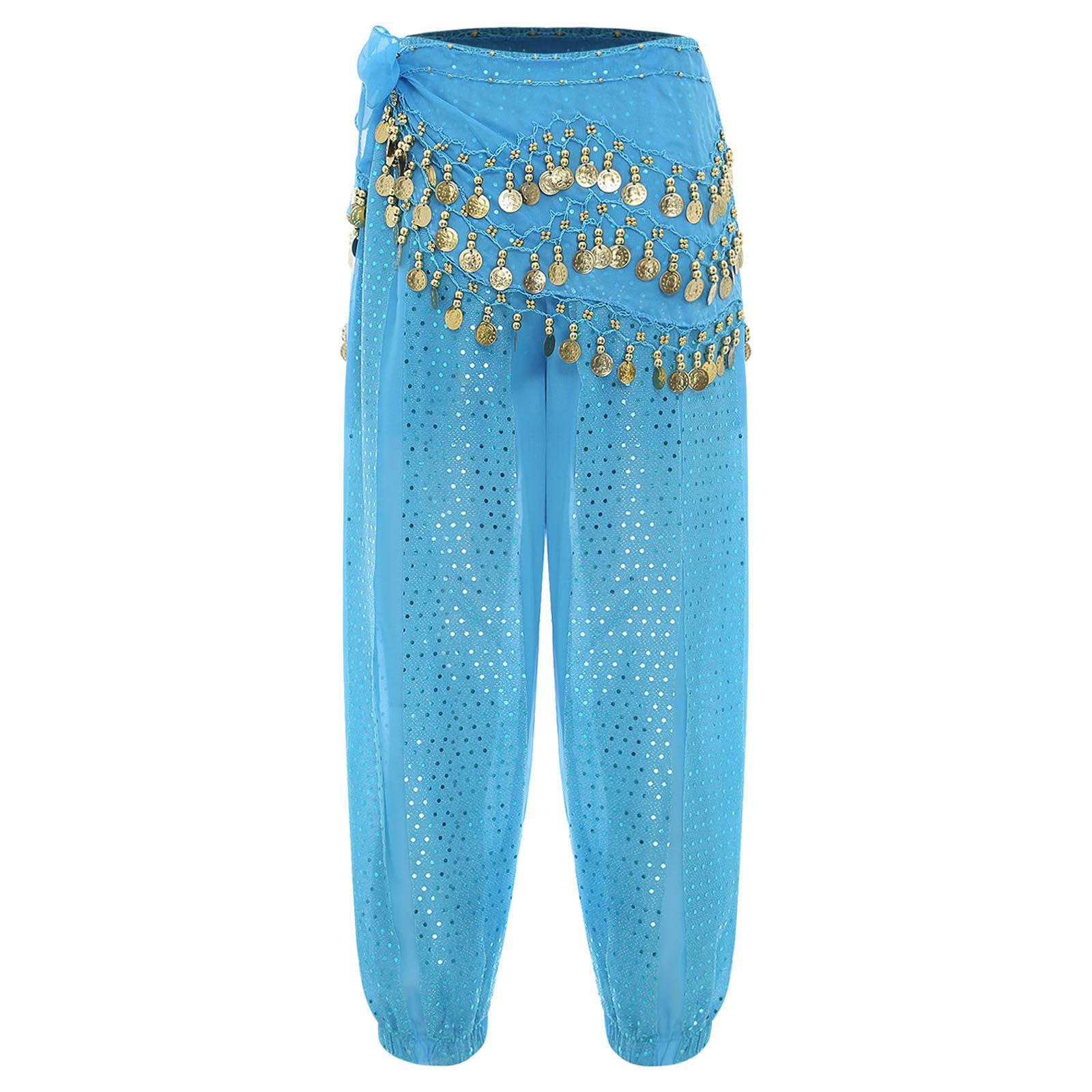 Womens Belly Dance Bloomers Harem Pants Elastic Waistband Sequined Layer Lace Up Hip Scarf Halloween Costume M світло-синій колір
Womens Belly Dance Bloomers Harem Pants Elastic Waistband Sequined Layer Lace Up Hip Scarf Halloween Costume M світло-синій колір