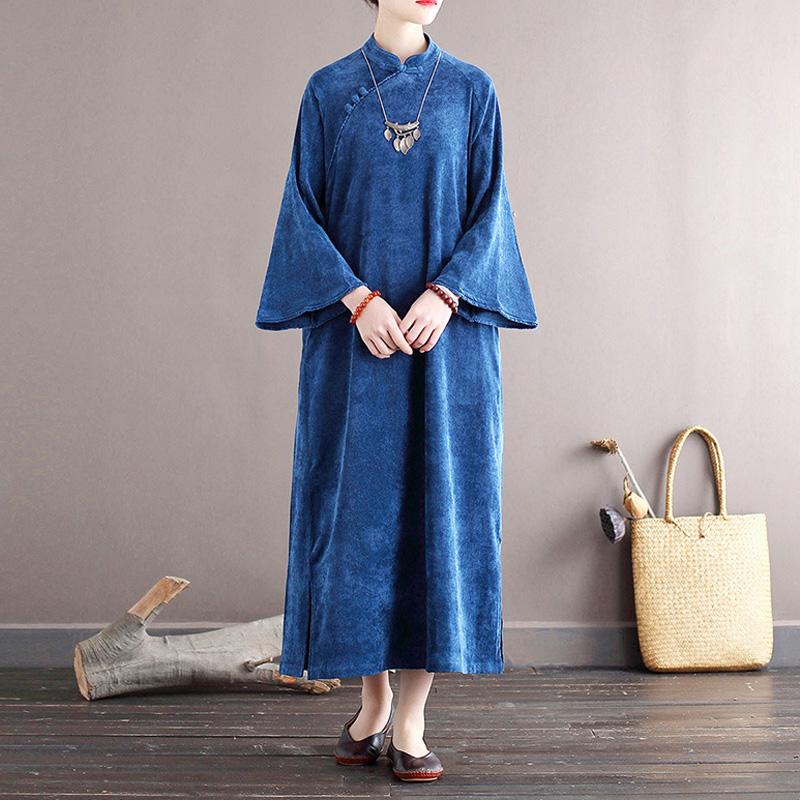 Johnature Женские вельветовые винтажные платья с рукавами-фонариками, стойкой и пуговицами, однотонные платья для осени One Size синий
Johnature Женские вельветовые винтажные платья с рукавами-фонариками, стойкой и пуговицами, однотонные платья для осени One Size синий