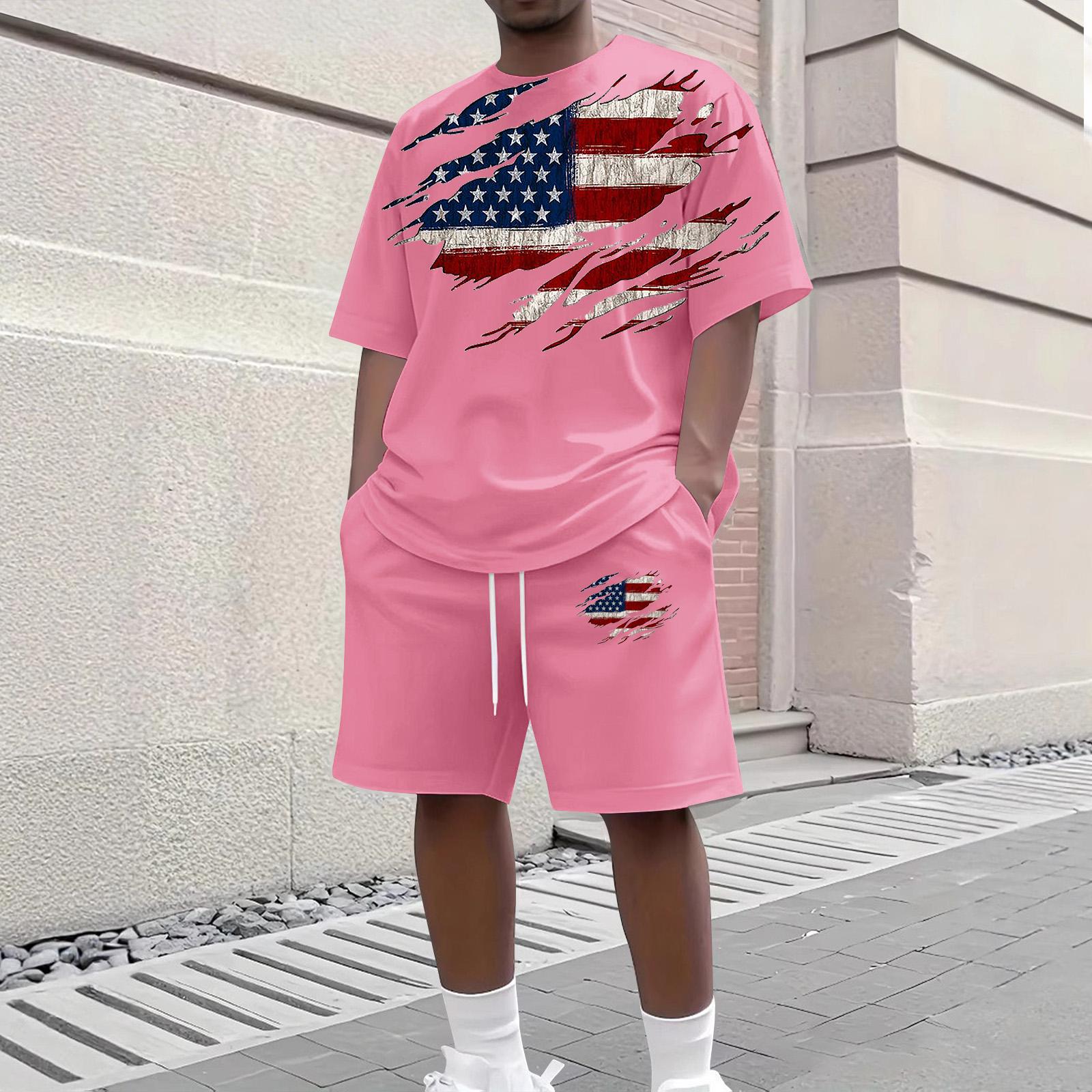 Men s Casual Two Piece Set Short Sleeve Crew Neck Top and Shorts with Flag Print Suitable for Summer Outdoor Activities and Daily Wear M рожевий
Men s Casual Two Piece Set Short Sleeve Crew Neck Top and Shorts with Flag Print Suitable for Summer Outdoor Activities and Daily Wear M рожевий