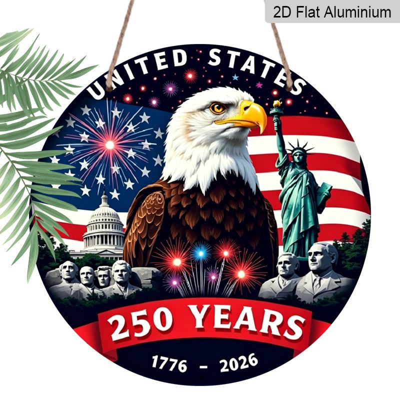 2D Flat, 1pc Circular Aluminum Decorative Plaque, Celebrating The 250Th Anniversary of America with a Patriotic Eagle & American Landmarks Design 7.87×7.87inch
2D Flat, 1pc Circular Aluminum Decorative Plaque, Celebrating The 250Th Anniversary of America with a Patriotic Eagle & American Landmarks Design 7.87×7.87inch