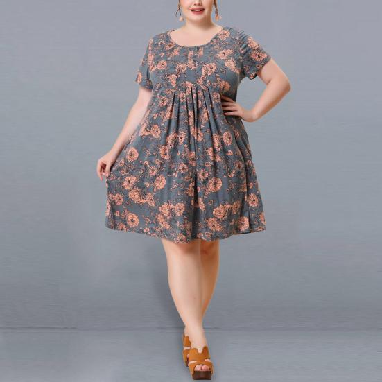 Women Dress Round Neck Short Sleeve Pleated Detail Short Dress Floral Print Flowy Hem Loose Fit Dress Plus Size XL синій
Women Dress Round Neck Short Sleeve Pleated Detail Short Dress Floral Print Flowy Hem Loose Fit Dress Plus Size XL синій