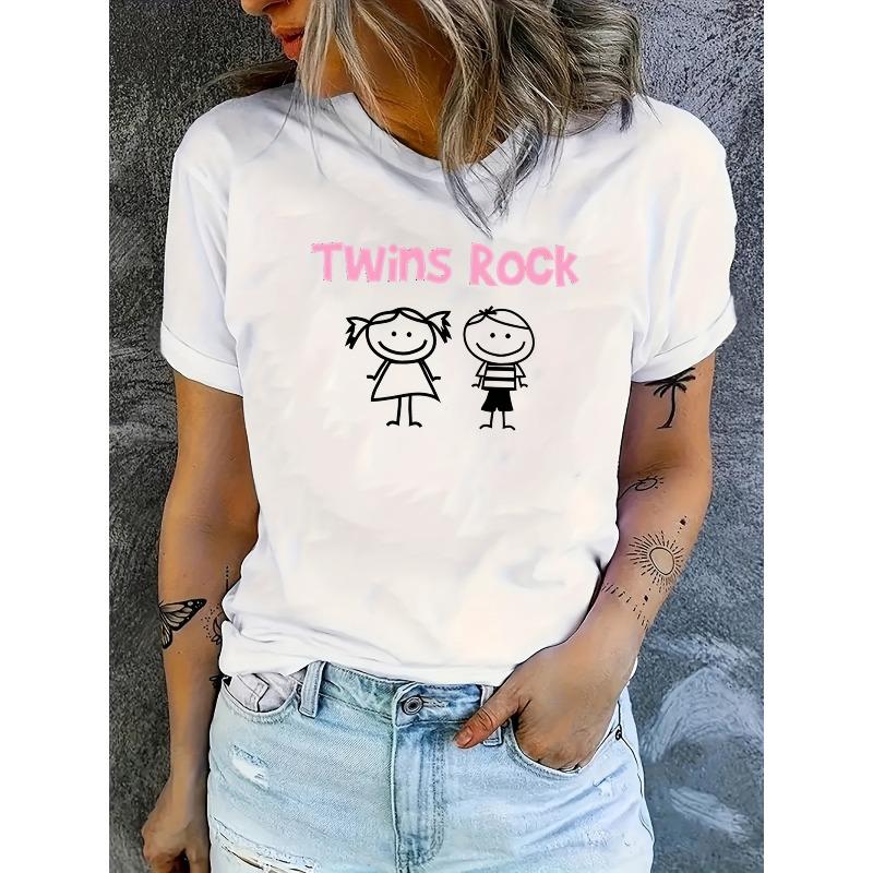 Fun Wo Short Sleeve T-Shirt - Twin Pattern Crew Neck Top, Soft Casual & S Wear, Twin-Themed Design Suitable for Parent S белый
Fun Wo Short Sleeve T-Shirt - Twin Pattern Crew Neck Top, Soft Casual & S Wear, Twin-Themed Design Suitable for Parent S белый