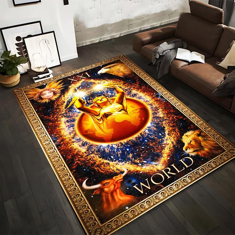 Fiery World-Themed Carpet with Lion, Bull, Eagle and Cosmic Design Suitable for use as an anti-slip for living room bedroom sofas 40x60cm( 15x23in )
Fiery World-Themed Carpet with Lion, Bull, Eagle and Cosmic Design Suitable for use as an anti-slip for living room bedroom sofas 40x60cm( 15x23in )