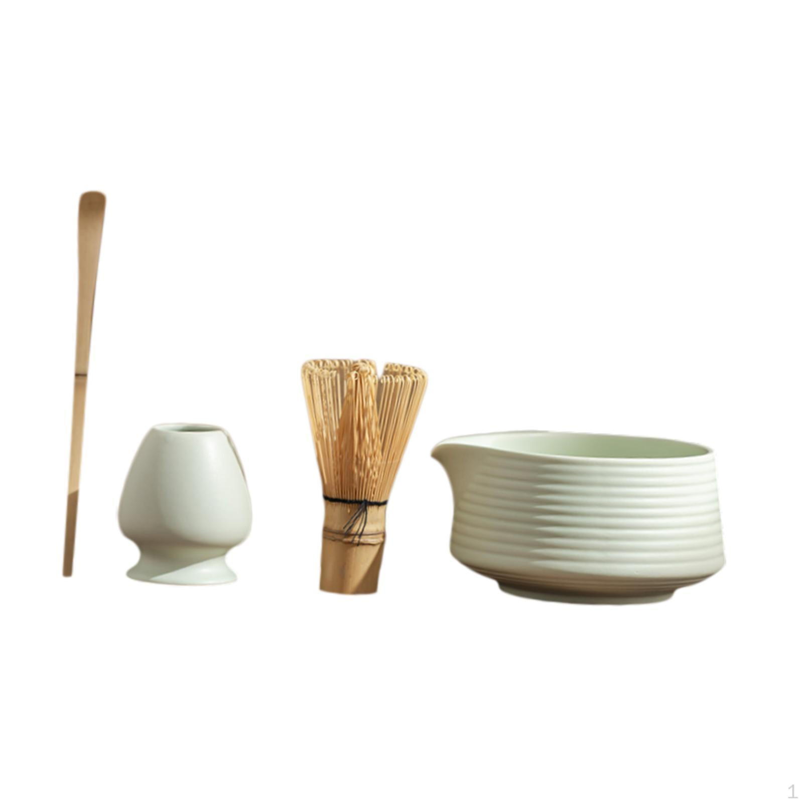 Японский набор из 4 венчиков для матча, керамический, переносной, с носиком, традиционная чаша светло-зеленый