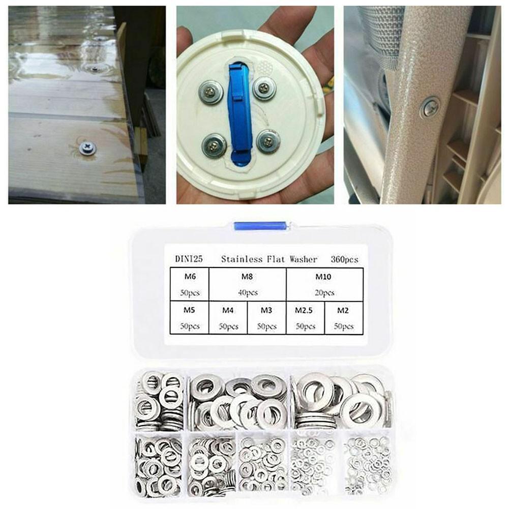 360 шт. плоских шайб из нержавеющей стали, уплотнительных колец, набор из 8 размеров
360 шт. плоских шайб из нержавеющей стали, уплотнительных колец, набор из 8 размеров