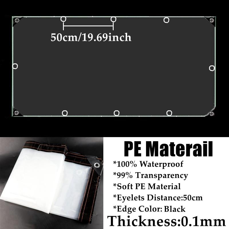 Уличный прозрачный брезент с черными боками ПЭ пленка Теплица Растение Дождестойкая ткань Терраса Домик для питомцев Ветрозащитный Прозрачный брезент 1x1m