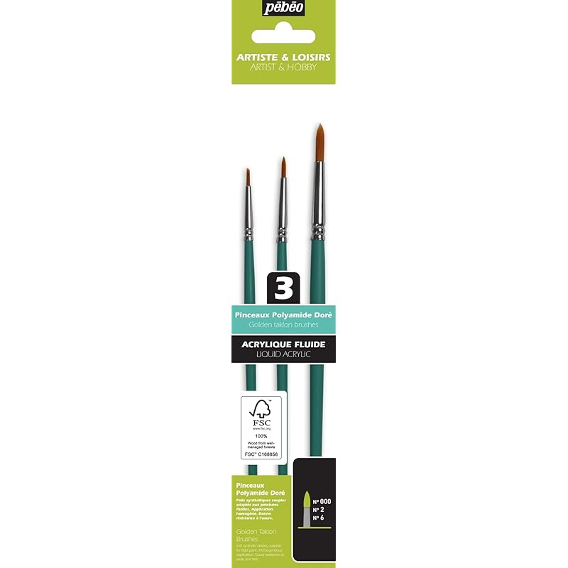 Pebeo for craft Synthetic brush Set of 3 round brushes (No. 000/2/6) FSC certified Short axis
Pebeo for craft Synthetic brush Set of 3 round brushes (No. 000/2/6) FSC certified Short axis