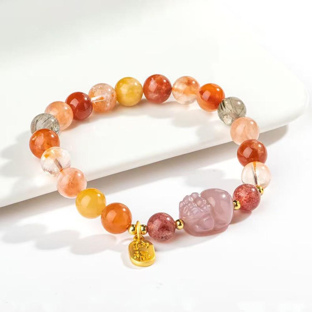 Natural Golden Silk Agate Pumpkin Bracelet with Citrine and Jade Rabbit Pixiu Charms for Women
Natural Golden Silk Agate Pumpkin Bracelet with Citrine and Jade Rabbit Pixiu Charms for Women
