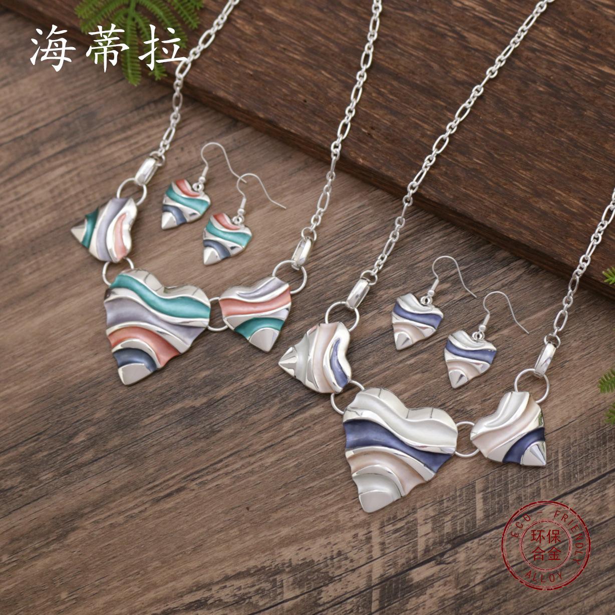 New enamel corrugated love earrings necklace set, women s high-end versatile heart necklace
New enamel corrugated love earrings necklace set, women s high-end versatile heart necklace