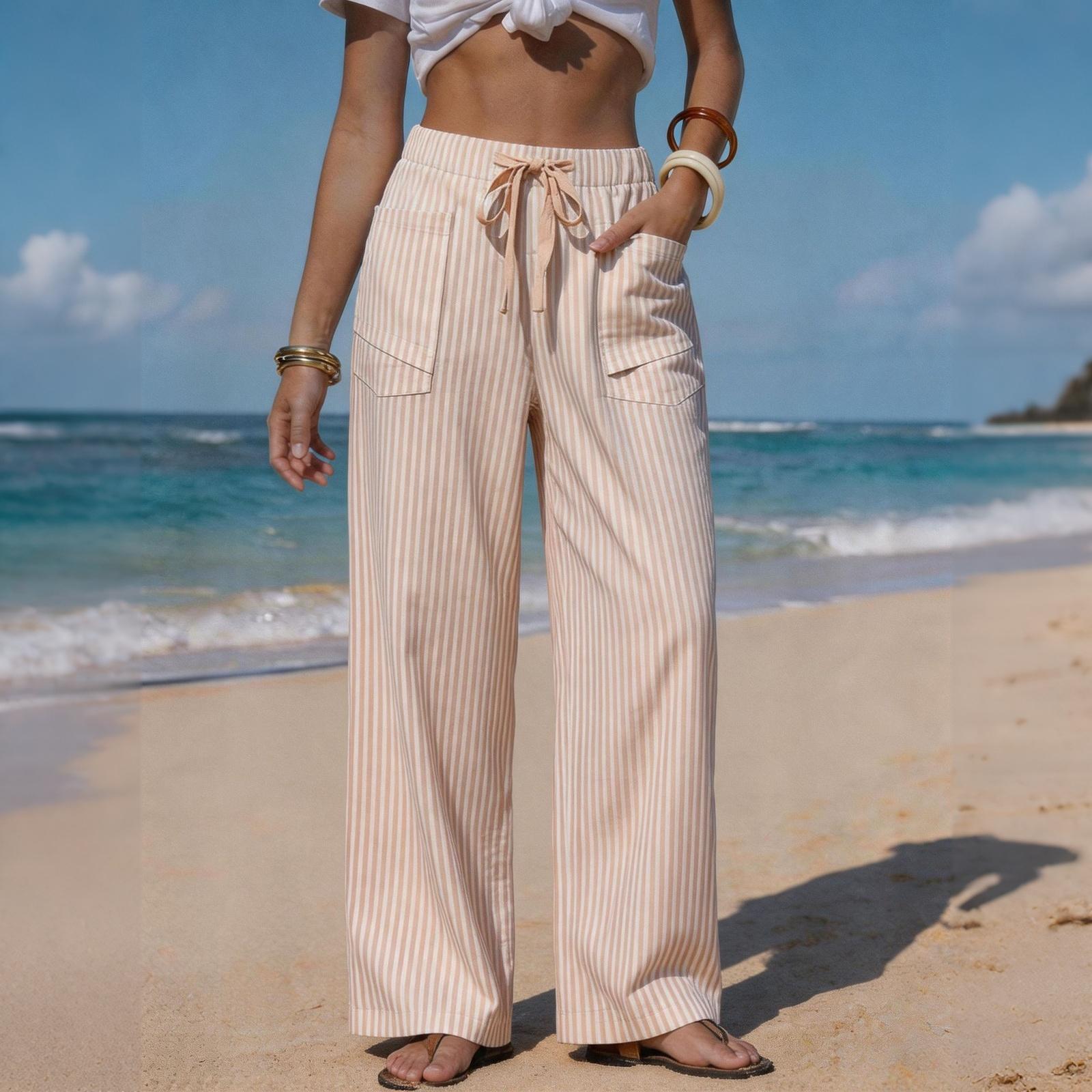 Women s Casual Wide Leg Pants Striped Drawstring Waistband with Pockets Lightweight Comfortable Loose Fit Trousers for Daily Wear S бежевый
Women s Casual Wide Leg Pants Striped Drawstring Waistband with Pockets Lightweight Comfortable Loose Fit Trousers for Daily Wear S бежевый