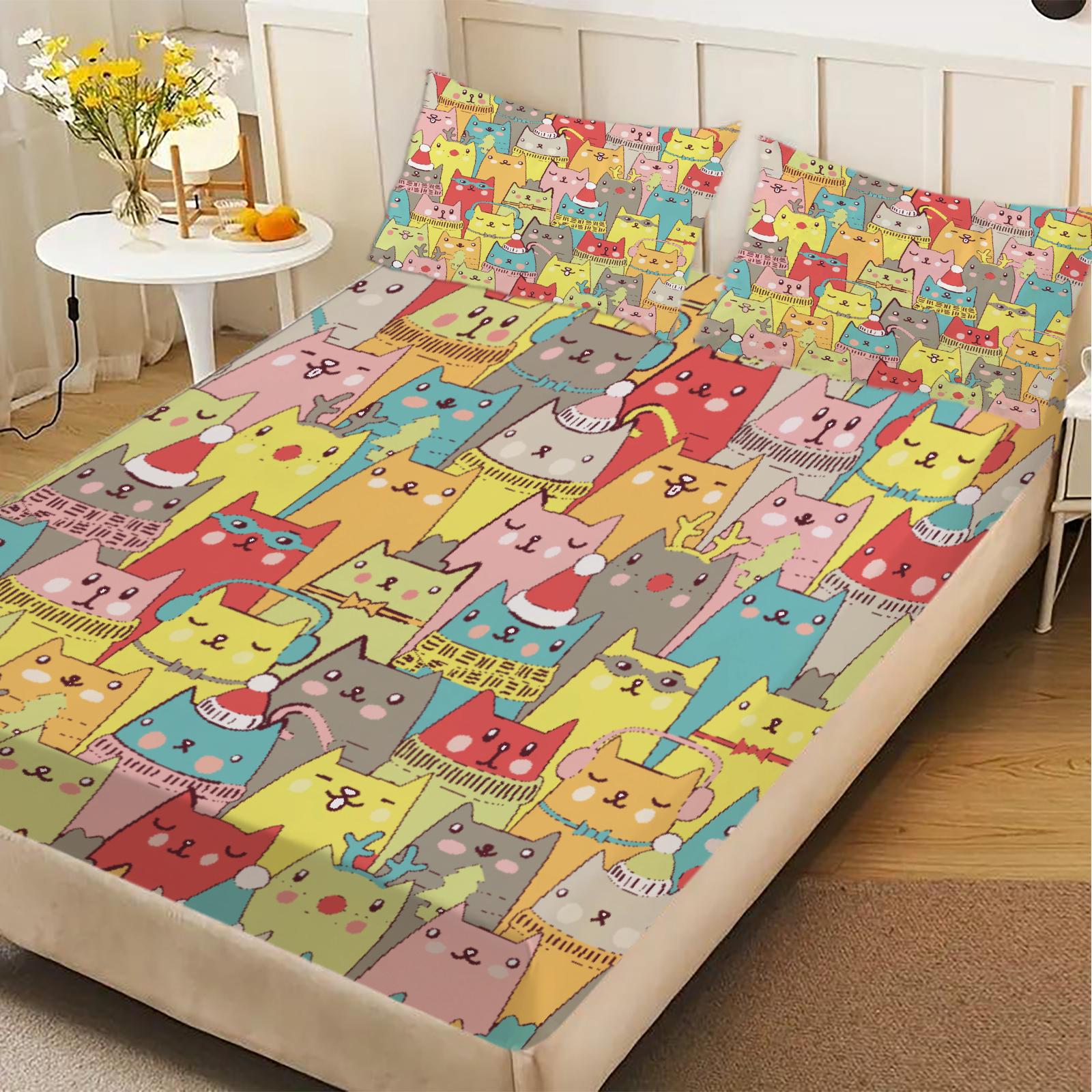 3pcs Fitted Sheet Set Colorful Cats Wearing Hats And Scarves Wrinkle Resistant Bed Sheet With Pillowcases For Bedroom Decor 99x190x25cm
3pcs Fitted Sheet Set Colorful Cats Wearing Hats And Scarves Wrinkle Resistant Bed Sheet With Pillowcases For Bedroom Decor 99x190x25cm