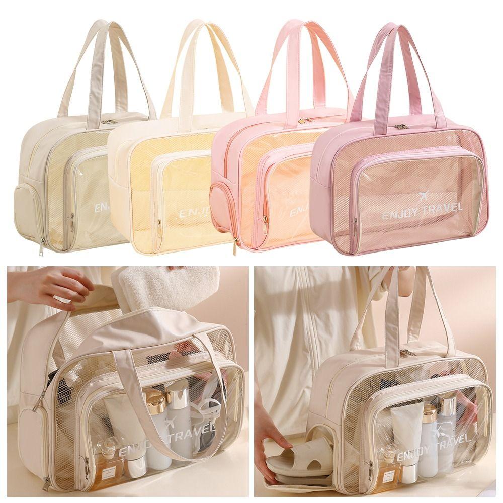 Transparent Storage Bag Dry Wet Depart Swimming Packet Portable Cosmetic Bag Travel Beige-with shoe holder
Transparent Storage Bag Dry Wet Depart Swimming Packet Portable Cosmetic Bag Travel Beige-with shoe holder