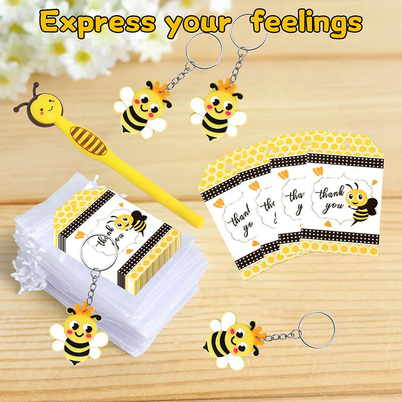 12 наборов сувениров для пчелиной вечеринки включают милый брелок-пчелку, подарки в пакетиках, сувениры, бирку с благодарностью и подарочные мешочки из органзы для дня рождения