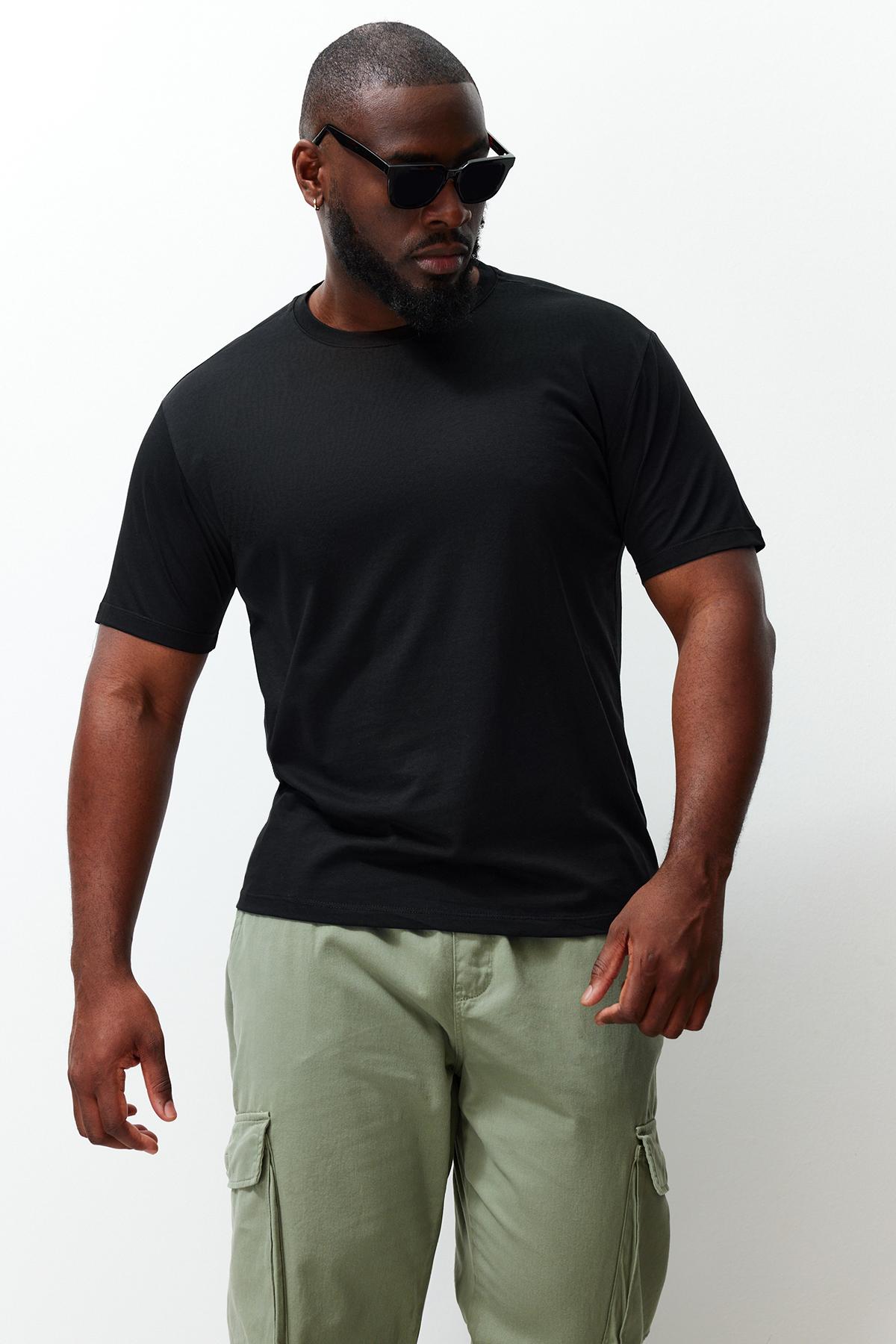 Мужская модная новая футболка большого размера плюс черная тонкая футболка узкого кроя большого размера, удобная базовая футболка из 100% хлопка 4XL темно-коричневого