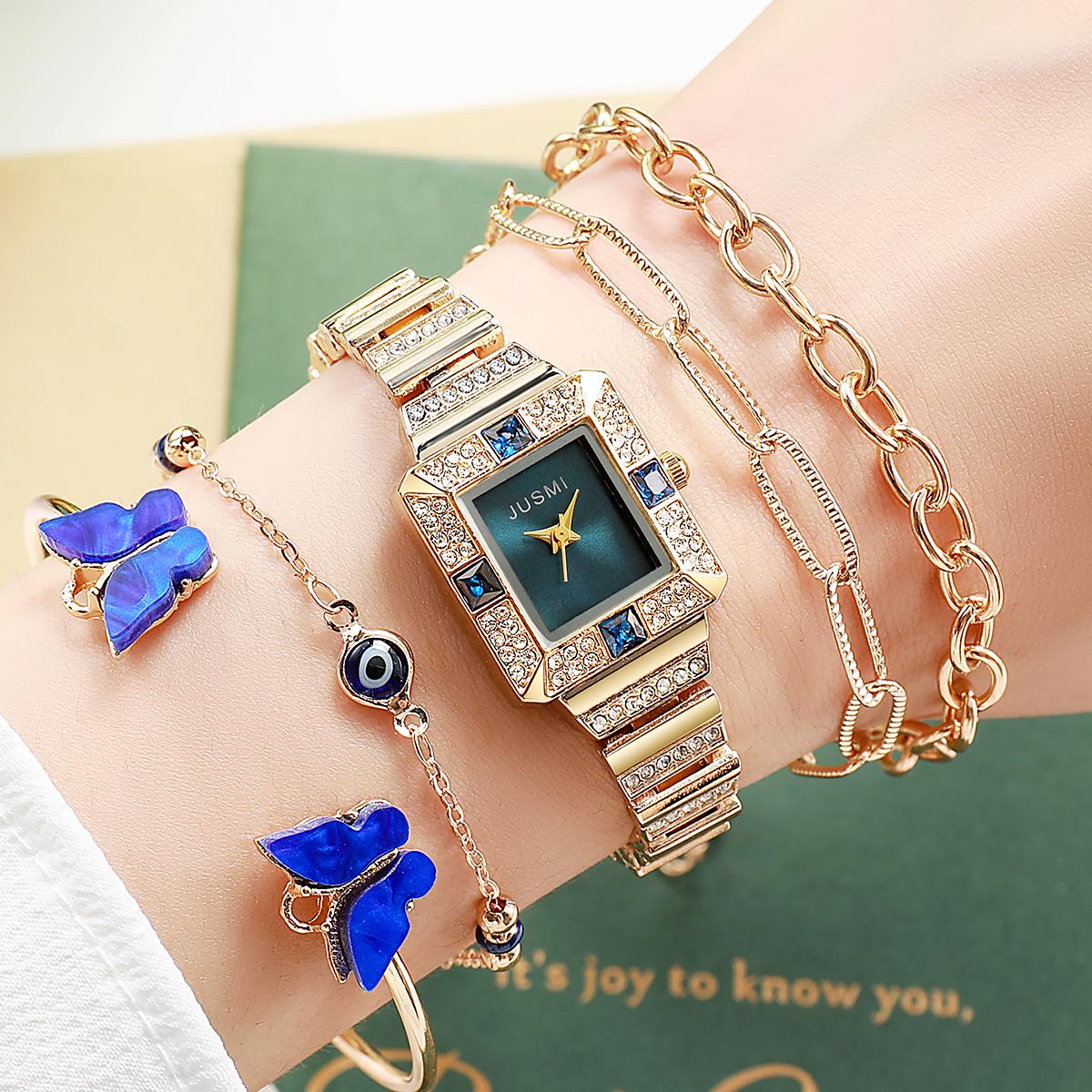 No gift box; blue gemstone diamond-studded ladies minimalist steel strap watch; simple and unique butterfly bracelet set of 5 золотой
No gift box; blue gemstone diamond-studded ladies minimalist steel strap watch; simple and unique butterfly bracelet set of 5 золотой