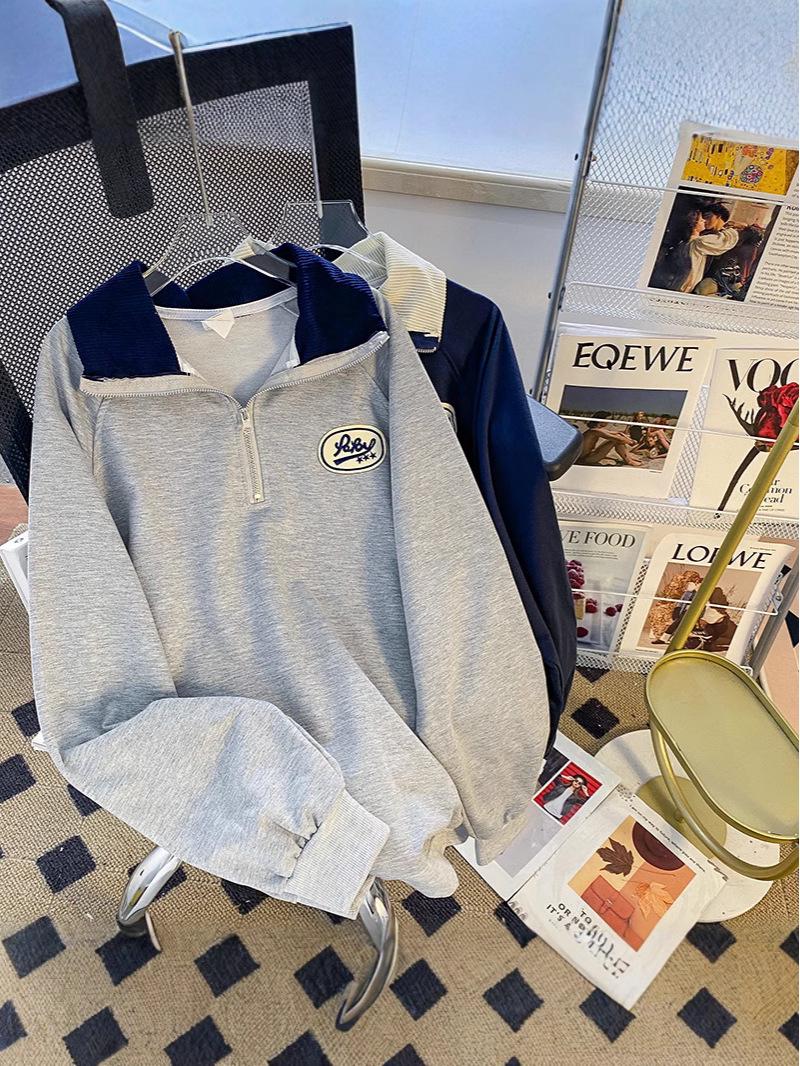 Женская рубашка-поло большого размера - Весенне-осенняя модель свободного кроя, оверсайз топ, Новая коллекция 2025 XL (130-150 jin) серый