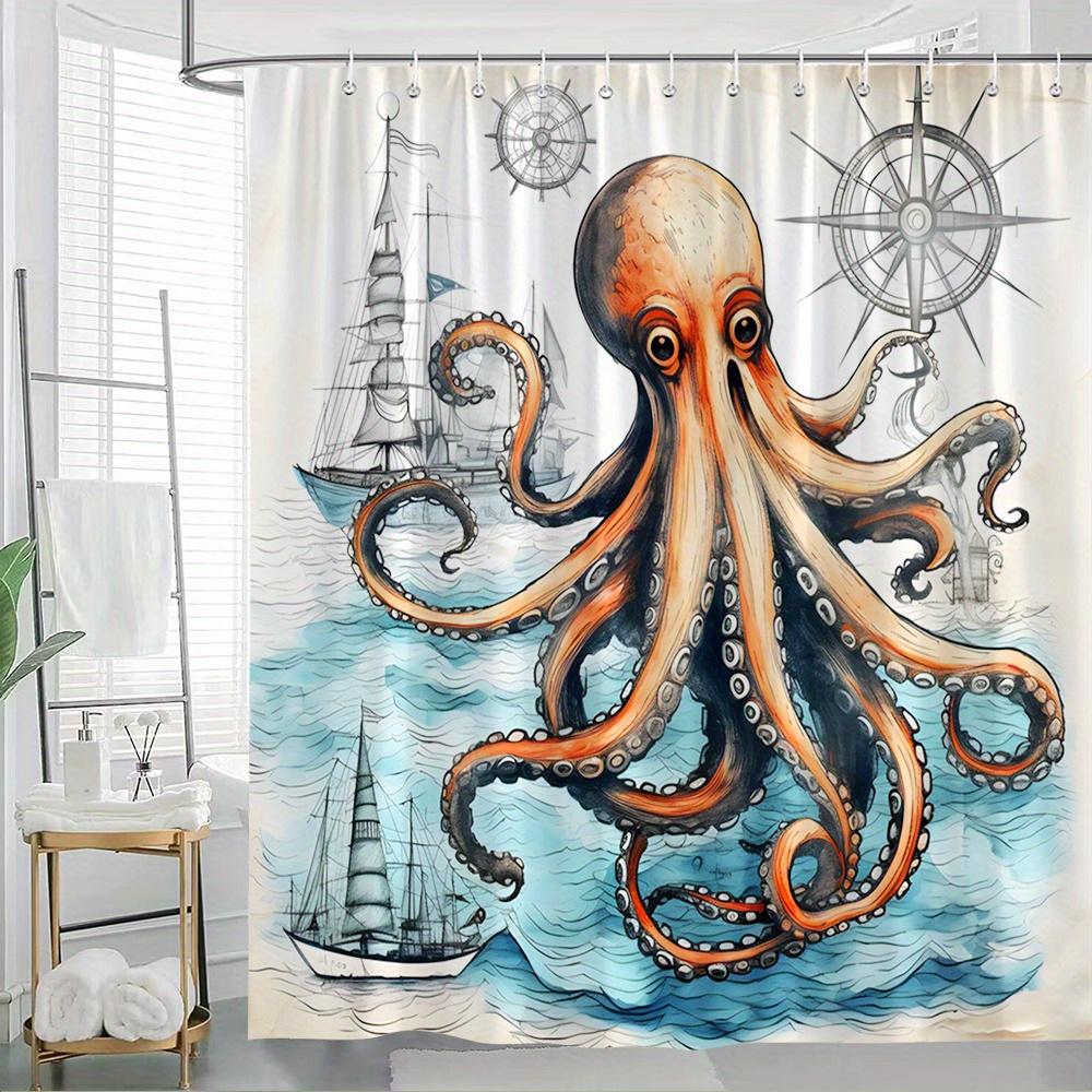 1pc Octopus Compass Sailing Ships Shower Curtain - Large Orange Octopus with Ships & Compass, Blue & White Nautical Fantasy Them 90x180cm35x71in
1pc Octopus Compass Sailing Ships Shower Curtain - Large Orange Octopus with Ships & Compass, Blue & White Nautical Fantasy Them 90x180cm35x71in
