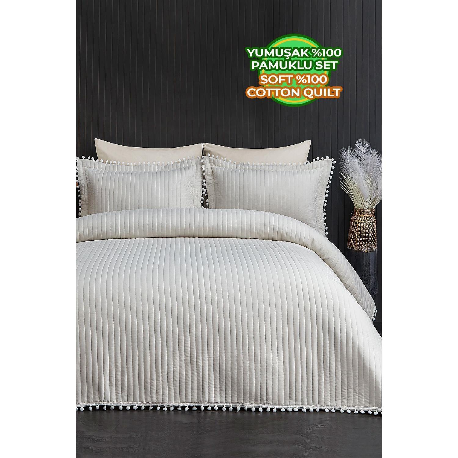 Ponpony Double Plain Plain Plain 100 %cotton Bed Cover (pike) Set Striped White Cream білий
Ponpony Double Plain Plain Plain 100 %cotton Bed Cover (pike) Set Striped White Cream білий