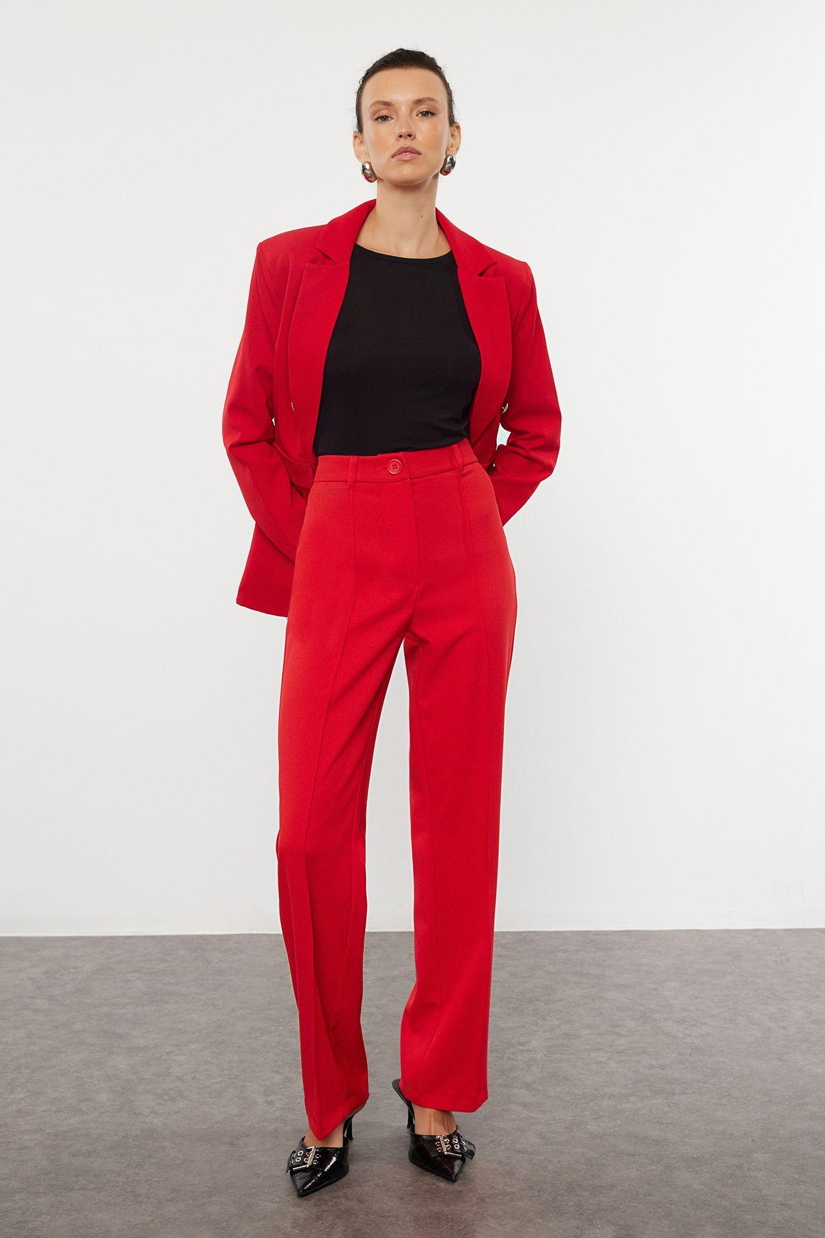 Women s Fashion Dark Red Straight Straight Cut High Waist Ribbed Stitched Woven Trousers XS
Women s Fashion Dark Red Straight Straight Cut High Waist Ribbed Stitched Woven Trousers XS