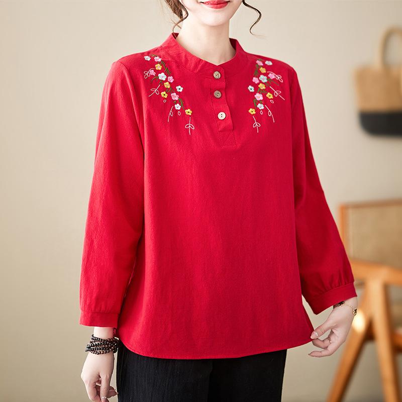 Хлопково-льняная вышитая цветочная рубашка с воротником-стойкой. Полуоткрытая рубашка с длинными рукавами. Женские весенние и летние топы. Свободная нижняя рубашка в стиле ретро. XXL красный
Хлопково-льняная вышитая цветочная рубашка с воротником-стойкой. Полуоткрытая рубашка с длинными рукавами. Женские весенние и летние топы. Свободная нижняя рубашка в стиле ретро. XXL красный