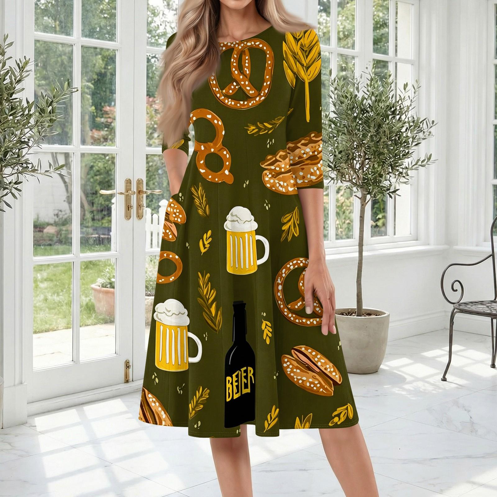 Casual Women s Mid-Length Dress with Round Neck and Three-Quarter Sleeves Featuring Beer Festival Print Comfortable Fit M тёмно-синий
Casual Women s Mid-Length Dress with Round Neck and Three-Quarter Sleeves Featuring Beer Festival Print Comfortable Fit M тёмно-синий