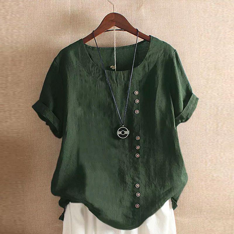 Artistic Hong Kong Style Cotton Linen Short Sleeve Pullover with Button Detail and Round Neck - New Summer Arrival XL
Artistic Hong Kong Style Cotton Linen Short Sleeve Pullover with Button Detail and Round Neck - New Summer Arrival XL