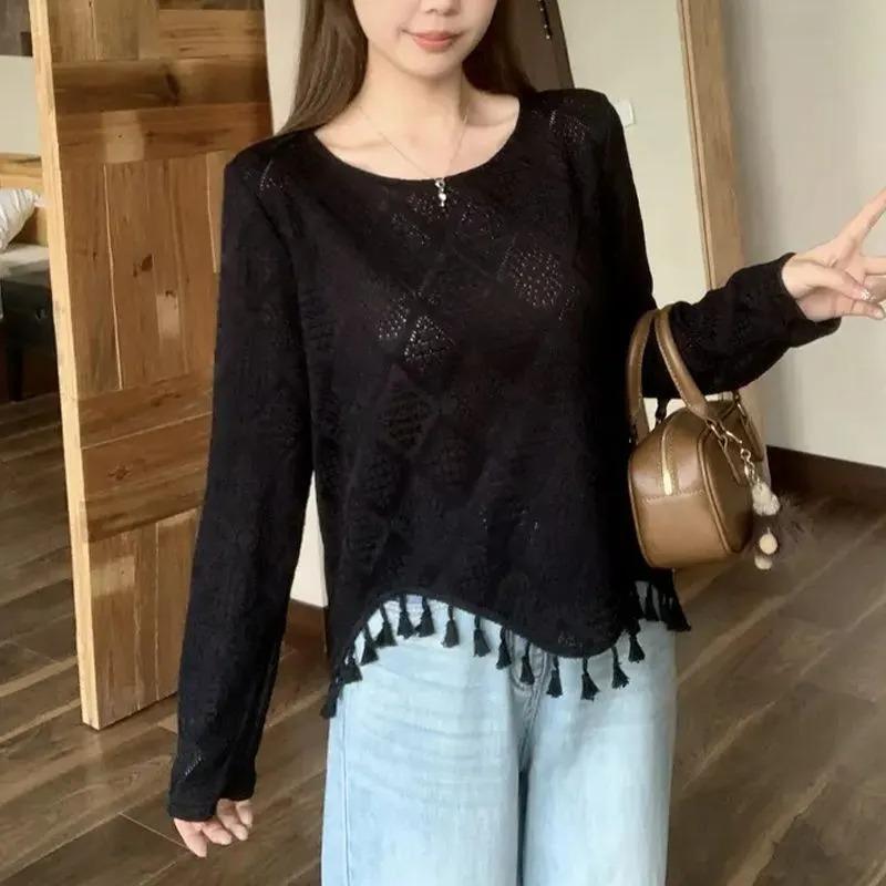 French Hollow Tassel Long-sleeved Spring and Autumn New Style Loose and Versatile Round Neck Top with Irregular Hem M чёрный
French Hollow Tassel Long-sleeved Spring and Autumn New Style Loose and Versatile Round Neck Top with Irregular Hem M чёрный