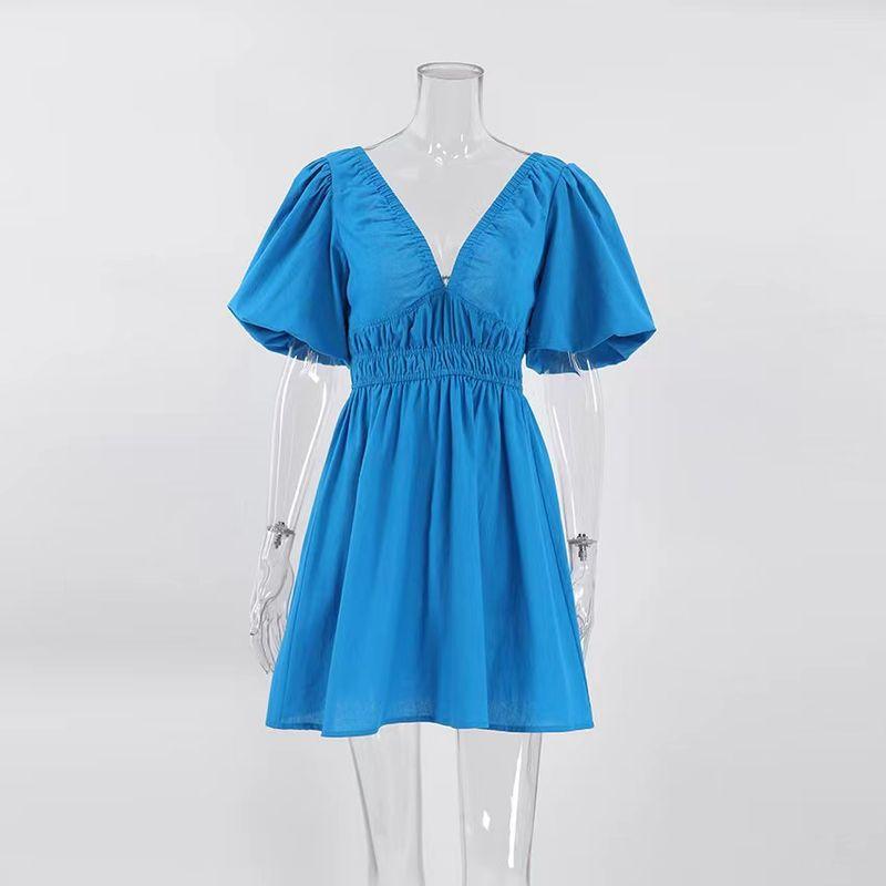 Fashion Wind Sexy Open Back V-neck Puff Sleeve Waist-Tight Dress Sexy Open Back V-neck Dress Blue S
Fashion Wind Sexy Open Back V-neck Puff Sleeve Waist-Tight Dress Sexy Open Back V-neck Dress Blue S