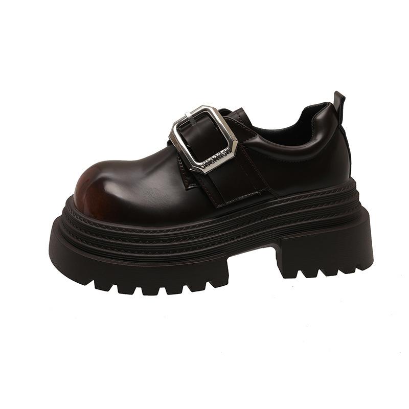 Британский стиль ретро цвет полированная пряжка с небольшими кожаными туфлями женские 2025 новые модные универсальные однопедальные мокасины с увеличенным голенищем 40 коричневый