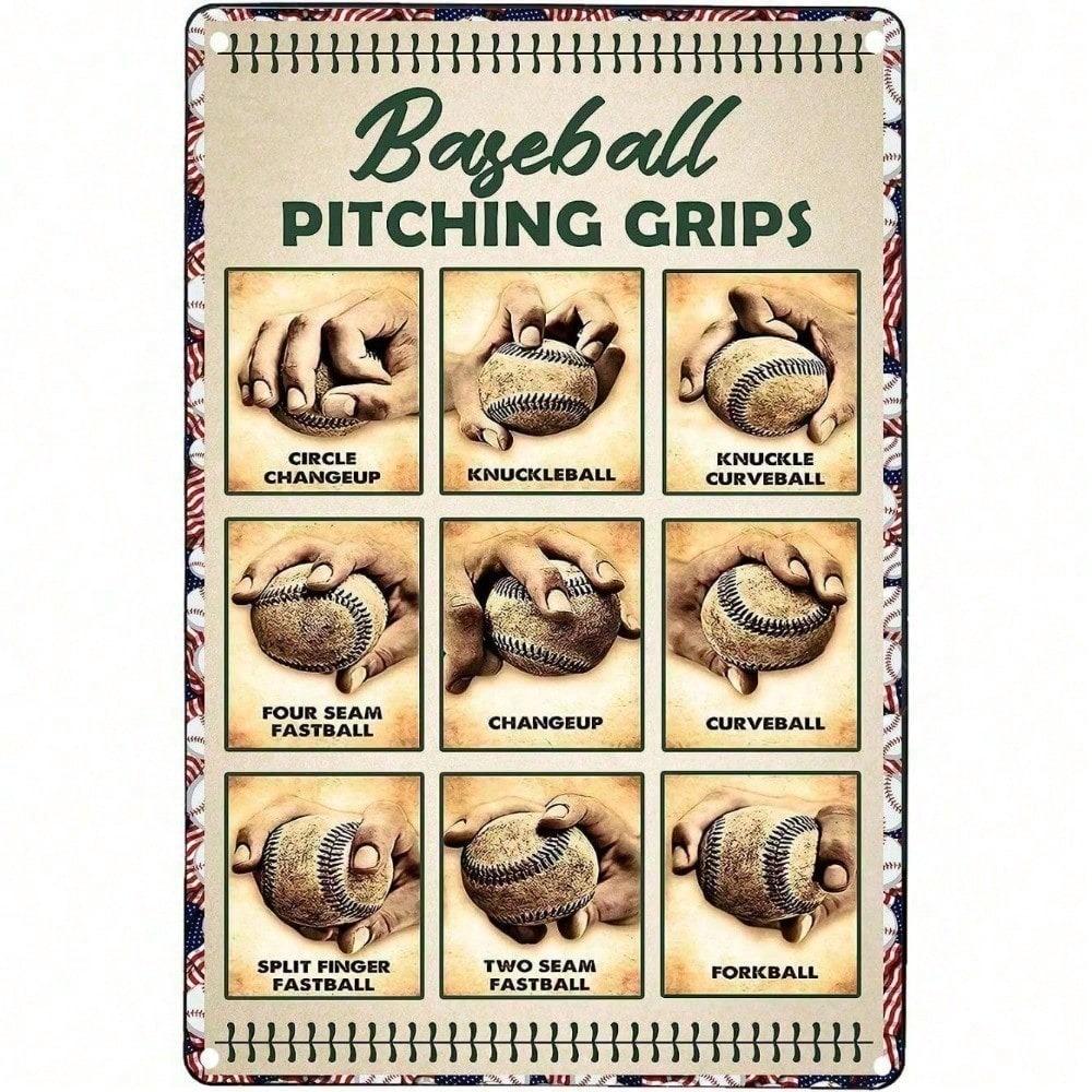 Vintage Tin Sign 8x12 Inch Baseball Pitching Grips Metal Wall Art Plaque for Man Cave Bedroom Home Bar Decor 20x30cm
Vintage Tin Sign 8x12 Inch Baseball Pitching Grips Metal Wall Art Plaque for Man Cave Bedroom Home Bar Decor 20x30cm
