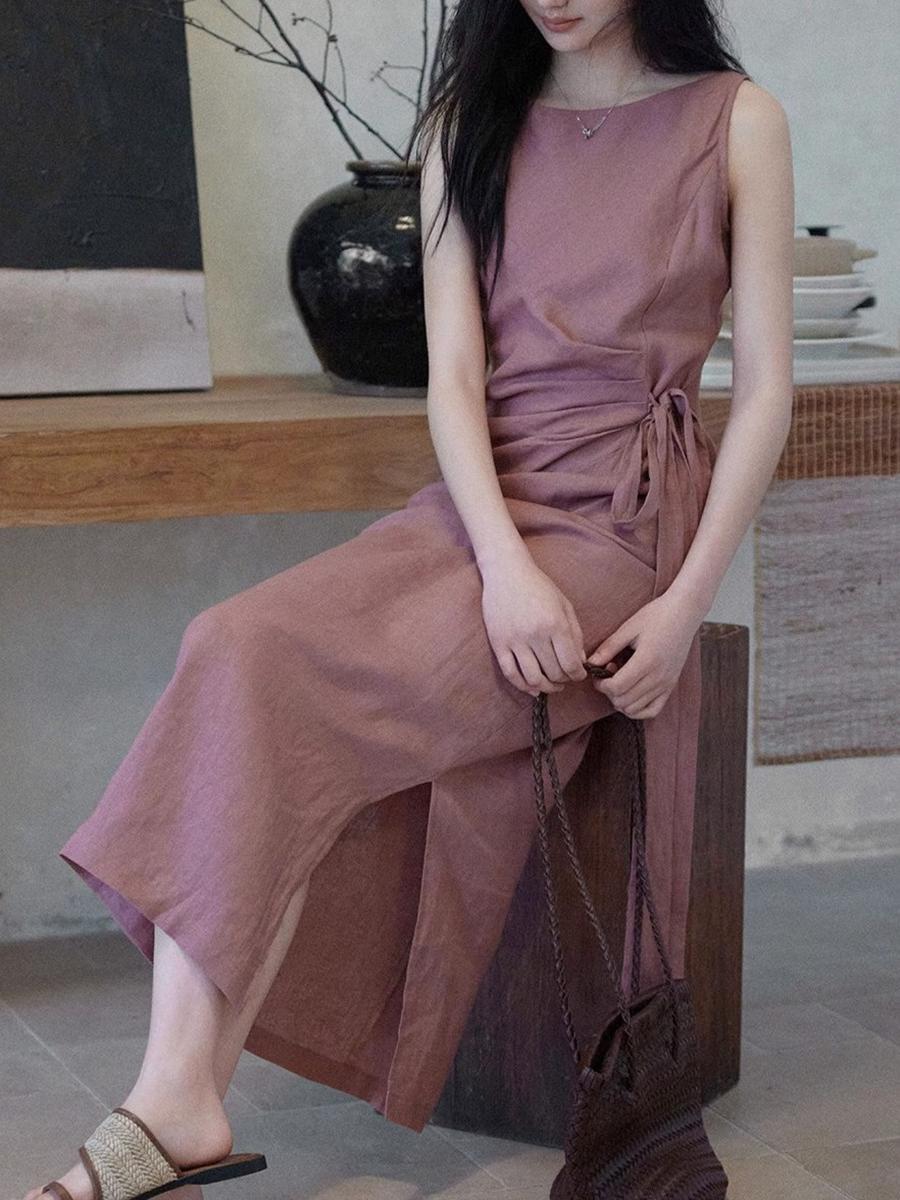 Linen Crew Neck Sleeveless Dress Women s Tie Waist Commute Versatile Dress S фиолетовый
Linen Crew Neck Sleeveless Dress Women s Tie Waist Commute Versatile Dress S фиолетовый