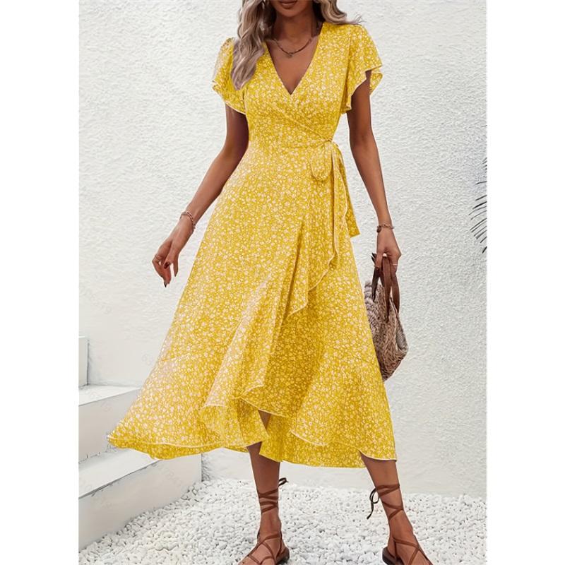 Women s Floral Wrap Dress V-Neck Short Sleeve Ruffle Hem Midi Dress XXL жовтий
Women s Floral Wrap Dress V-Neck Short Sleeve Ruffle Hem Midi Dress XXL жовтий