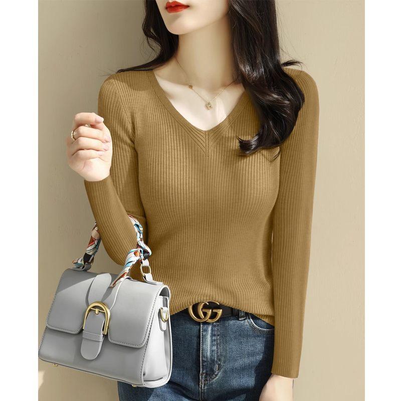 Gray V-neck Knitting Classy Idle Style Bottoming Shirt
Gray V-neck Knitting Classy Idle Style Bottoming Shirt