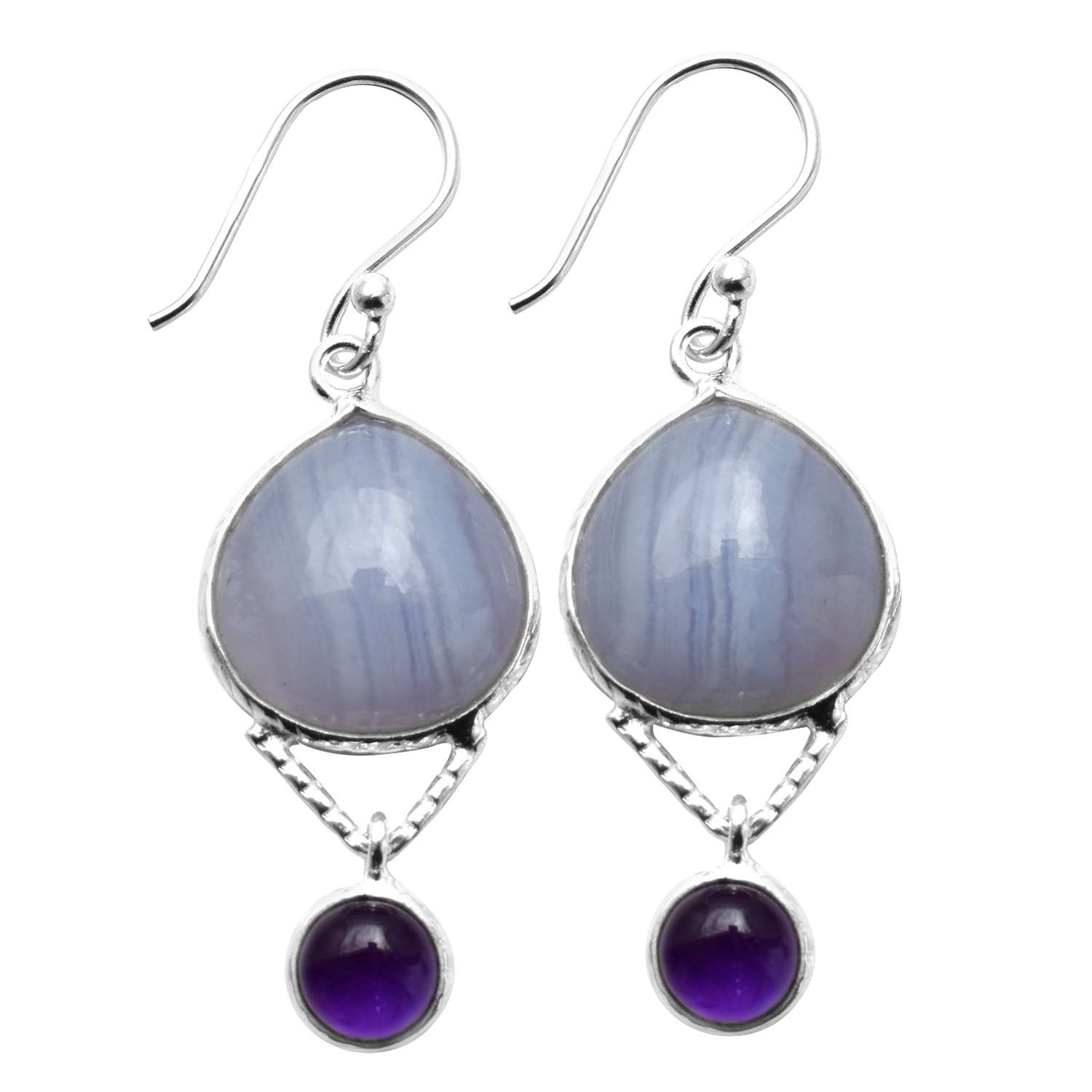 Blue Lace Agate, Amethyst Gemstone Earrings Solid 925 Sterling Silver Handmade Earrings Jewelry Gift For Women And Girls E-3502
Blue Lace Agate, Amethyst Gemstone Earrings Solid 925 Sterling Silver Handmade Earrings Jewelry Gift For Women And Girls E-3502