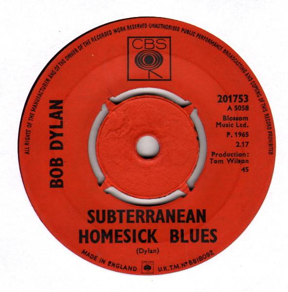 7inch Record BOB DYLAN - Subterranean Homesick Blues / She B 201753 CBS 1965 UK Rock Used
7inch Record BOB DYLAN - Subterranean Homesick Blues / She B 201753 CBS 1965 UK Rock Used
