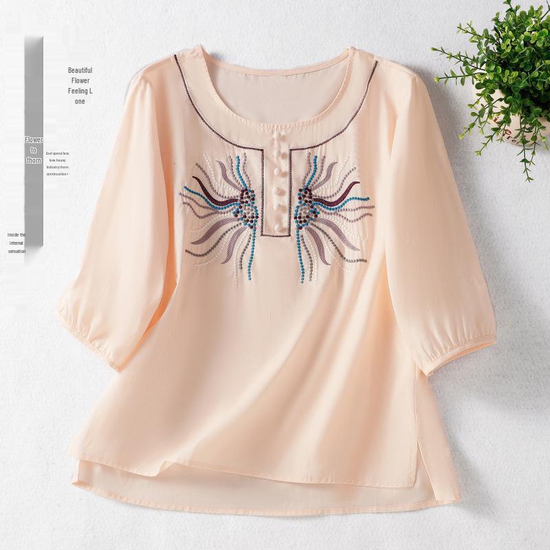 2025 Women s Summer Retro Embroidered Ramie Shirt with Floral Design, Round Neck, Solid Color, Buttoned Mid-Sleeves. Medium
2025 Women s Summer Retro Embroidered Ramie Shirt with Floral Design, Round Neck, Solid Color, Buttoned Mid-Sleeves. Medium