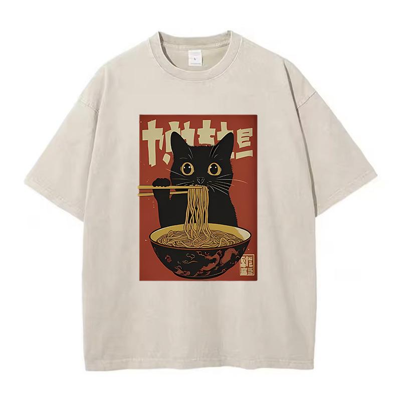 T Shirt Vintage Washed 100% Cotton T-Shirt Black Retro Cat Eating Ramen Graphic Tee Casual Streetwear for Spring Summer 3XL
T Shirt Vintage Washed 100% Cotton T-Shirt Black Retro Cat Eating Ramen Graphic Tee Casual Streetwear for Spring Summer 3XL