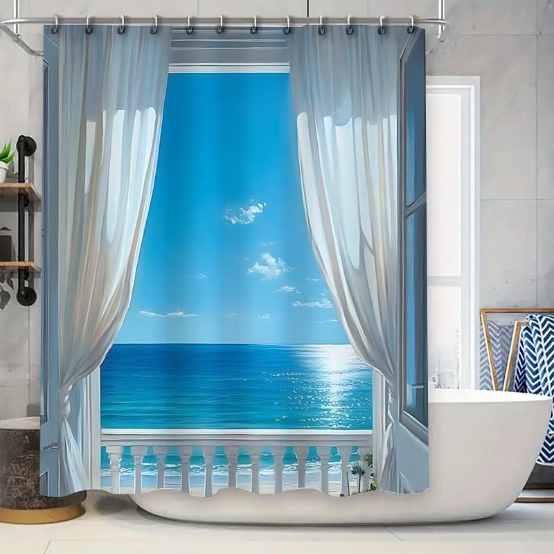 Elegant Sea View Shower Curtain For Spa-Like Bathroom Aesthetic Waterproof And Durable With Vibrant Blue Ocean Scene Easy-Clean W60H190(CM)-1 Pcs
Elegant Sea View Shower Curtain For Spa-Like Bathroom Aesthetic Waterproof And Durable With Vibrant Blue Ocean Scene Easy-Clean W60H190(CM)-1 Pcs