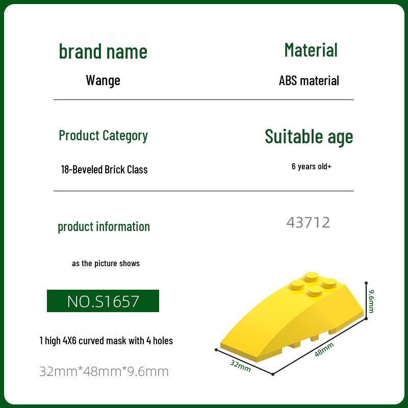 Wange Small Particle MOC Building Blocks Set - Curved 4X6 Cover with 4-Hole Accessories, Compatible with 43712 Assembly. 0.1kg (~29 pcs)
Wange Small Particle MOC Building Blocks Set - Curved 4X6 Cover with 4-Hole Accessories, Compatible with 43712 Assembly. 0.1kg (~29 pcs)