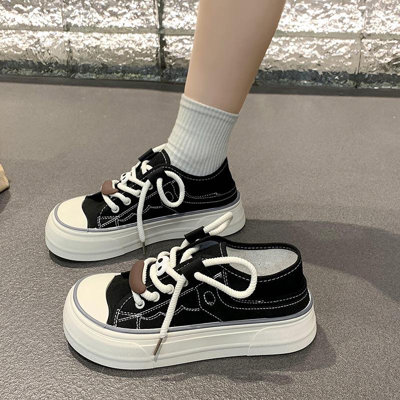 Mango head парусиновые туфли женские новые летние уродливые милые туфли с большой головой нишевая универсальная маленькая белая обувь с юбками 40 чёрный