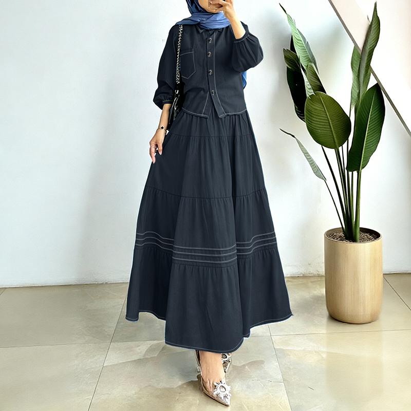 ZANZEA Women Long Sleeve Blouse and Long Skirts Outfits Casual Two Piece Sets 5XL Темно-синій
ZANZEA Women Long Sleeve Blouse and Long Skirts Outfits Casual Two Piece Sets 5XL Темно-синій