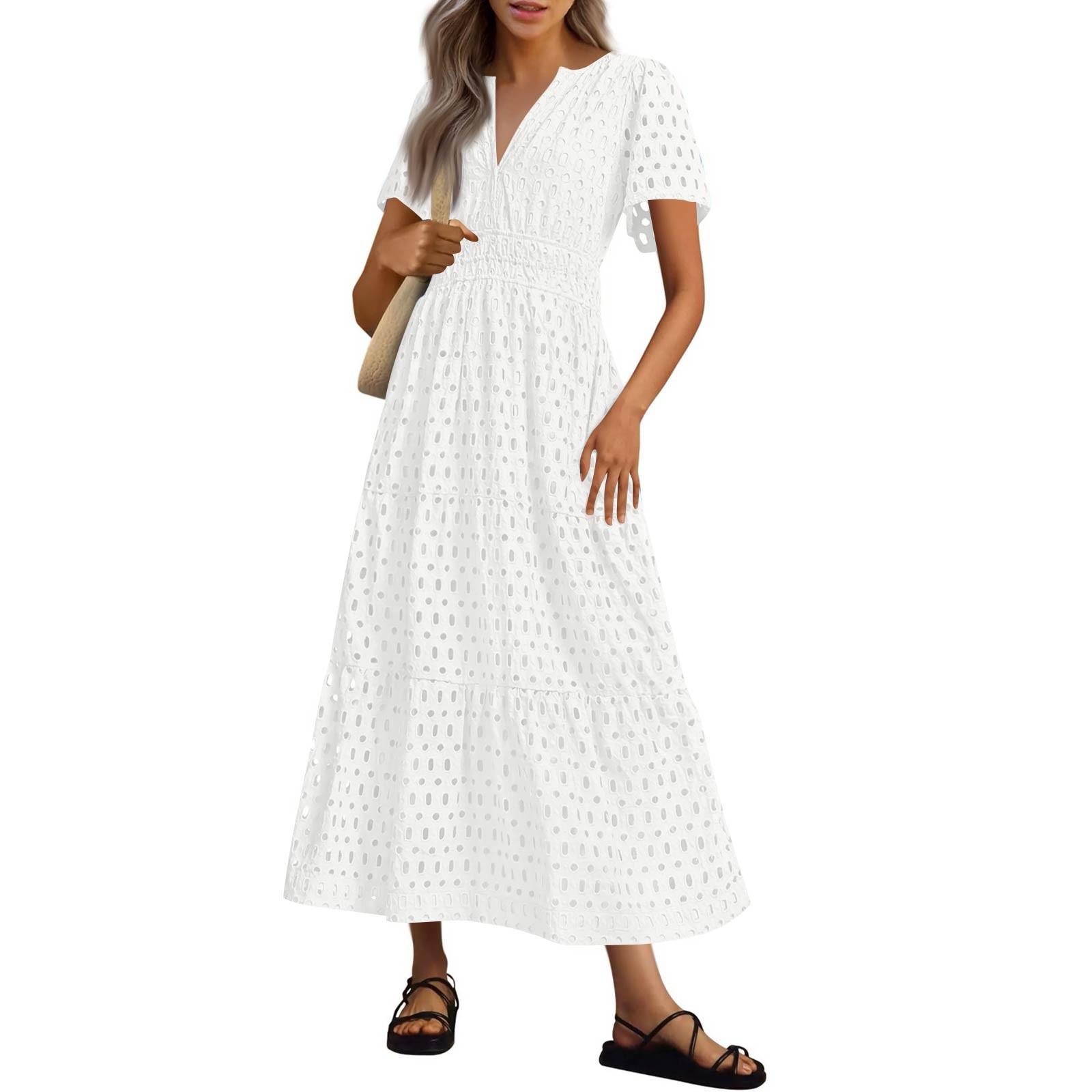 Женские летние модные ажурные кружевные короткие рукава длинные однотонные повседневные платья XL белый
Женские летние модные ажурные кружевные короткие рукава длинные однотонные повседневные платья XL белый