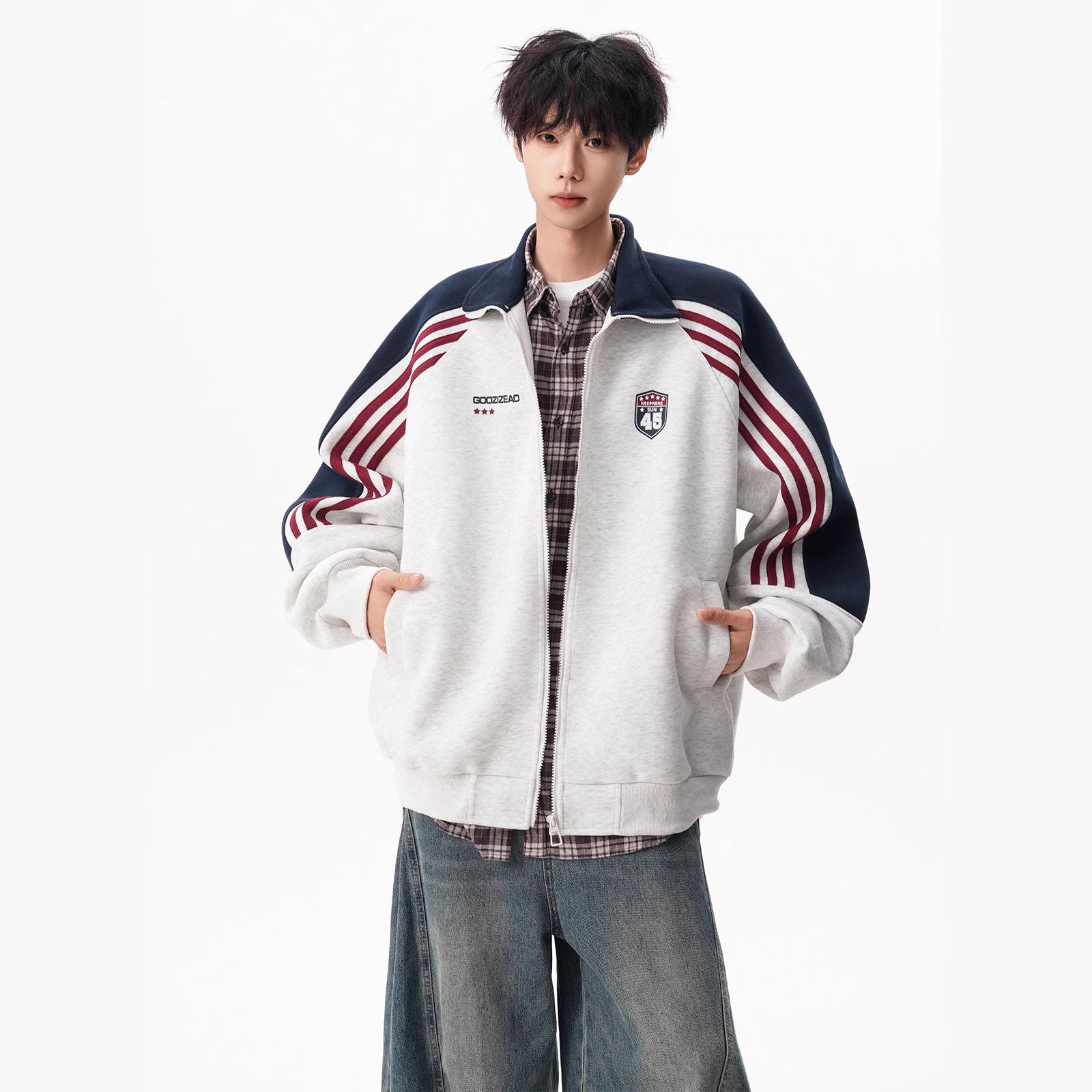 Retro American Striped Stand Collar Sport Hoodie: Casual Academy Style Loose Fit Cardigan Jacket XL білий/сірий колір
Retro American Striped Stand Collar Sport Hoodie: Casual Academy Style Loose Fit Cardigan Jacket XL білий/сірий колір