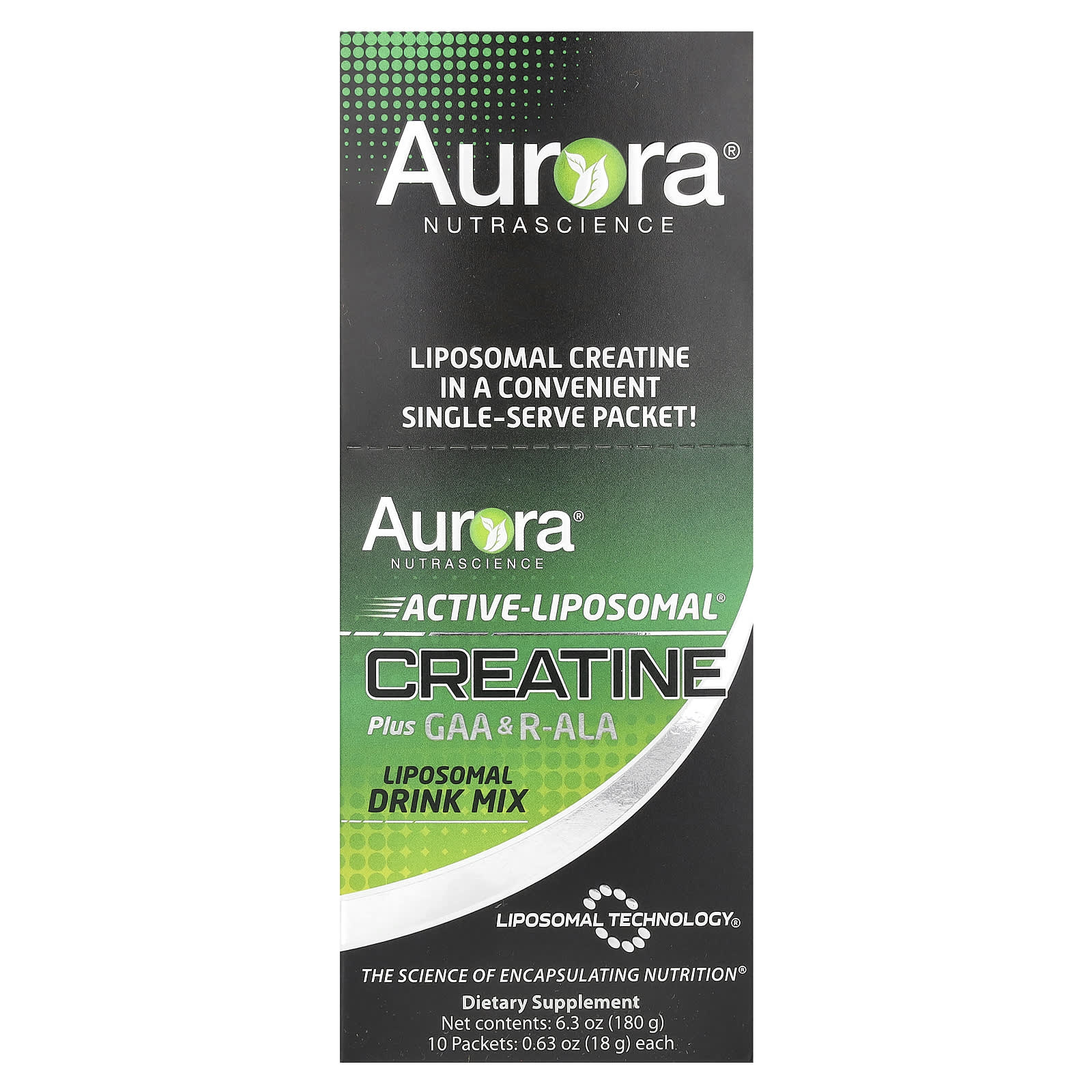Aurora Nutrascience, Active-Liposomal® Creatine Plus GAA and R-ALA, 10 Packs, 0.63 oz (18 g) Each
Aurora Nutrascience, Active-Liposomal® Creatine Plus GAA and R-ALA, 10 Packs, 0.63 oz (18 g) Each