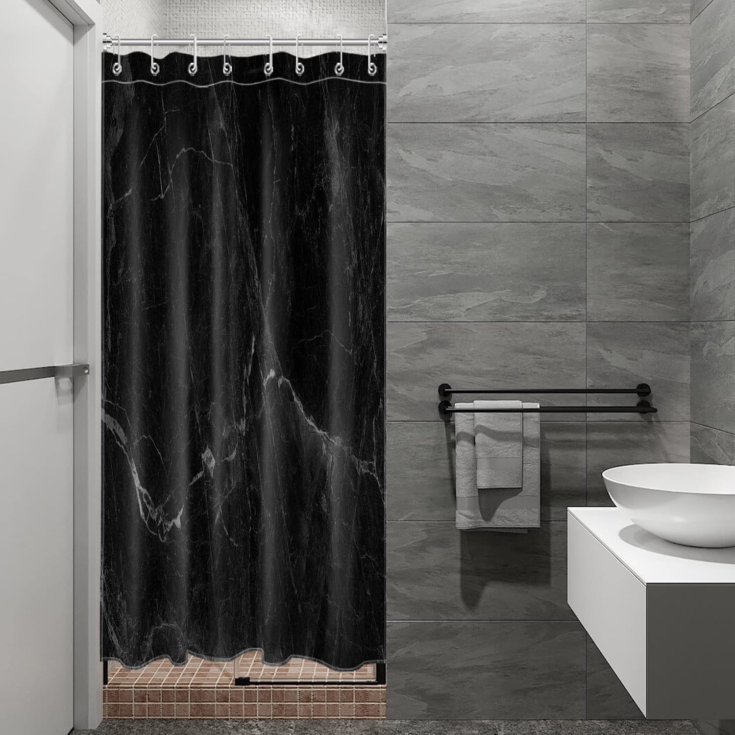 Abstract Black Marble Shower Curtain Decoration, Simple Modern Gray Black White Marble Bathroom Shower Curtain Polyester Fabric W60H190(CM)-1 Pcs
Abstract Black Marble Shower Curtain Decoration, Simple Modern Gray Black White Marble Bathroom Shower Curtain Polyester Fabric W60H190(CM)-1 Pcs
