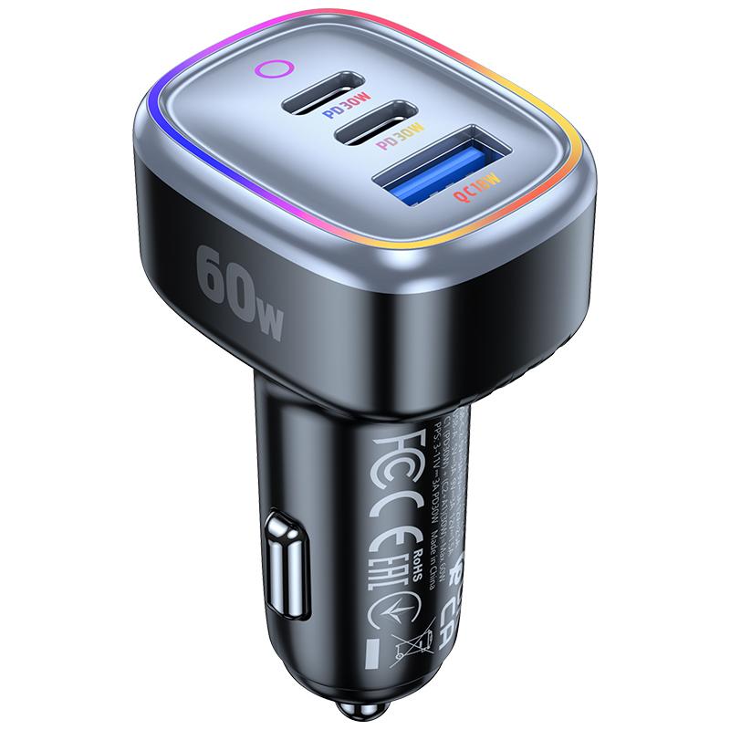 C08 60 Вт USB + Подвійний USB-C Автомобільний зарядний пристрій Холодне навколишнє світло Швидка зарядка телефону Адаптер живлення
C08 60 Вт USB + Подвійний USB-C Автомобільний зарядний пристрій Холодне навколишнє світло Швидка зарядка телефону Адаптер живлення